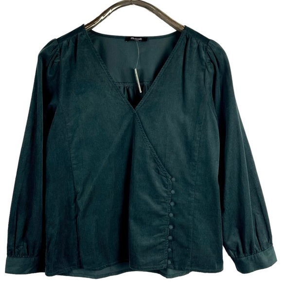 Madewell Forest Green V-Neck Blouse - Picture 4 of 14